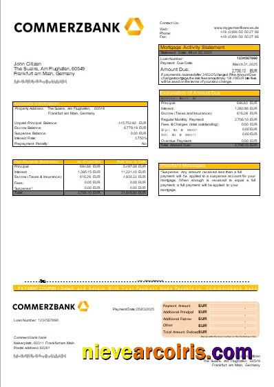 Germany Commerzbank bank mortgage statement